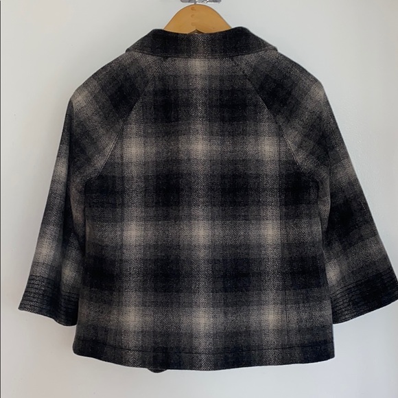 BUCKLEY TAILORS 3/4 SLEEVE CROP PLAID WOOL JACKET - Picture 3 of 4